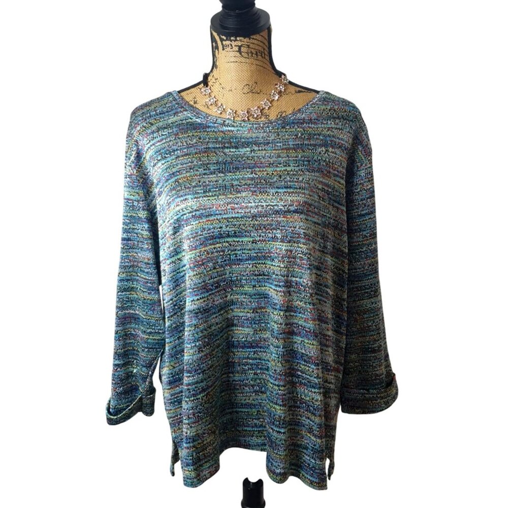 Allison Daley Womens 2X Sweater Multicolor Chic Artistic 3/4 Slvs Side Slits